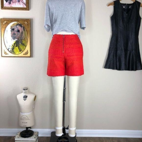 Carven Red Orange High Waisted Tweed Shorts Dress - Picture 7 of 7
